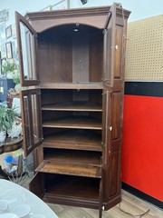 Vintage Lighted Solid Wood Corner China Cabinet