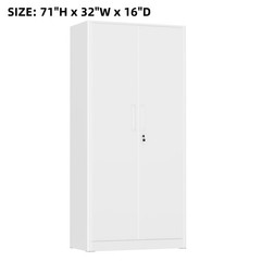 Pure White Metal Storage Cabinet 71″H With 4 Adjustable Shelves Lockable