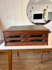Antique 4 Drawer Oak Spool Cabinet – 29” L x 21” D x 11” H
