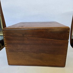 Vintage Oak Dovetail Card File Box Metal Slide Drawer