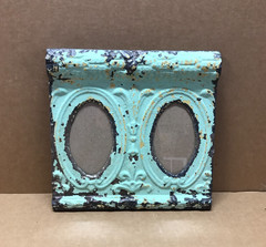 VTG Shabby Green Double 4×6 Oval Photo Ceiling Tin Picture Frame Old 663-26B