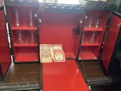 RARE Bar Cabinet Antique Castle Shape Wooden W/ Original Glasses Sit Or Hang