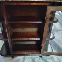 Vintage Curio Wood Cabinet With Glass Door Knick Knack Shelf Trinket Holder