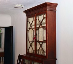 A Large And Rare Glass Front Antique English Astragal Glazed Breakfront Cabinet