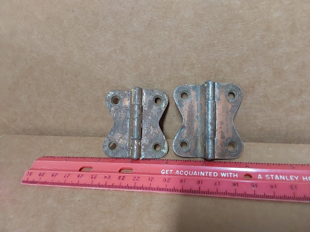 2 Copper vintage antique original Hoosier kitchen cabinet lower door hinges