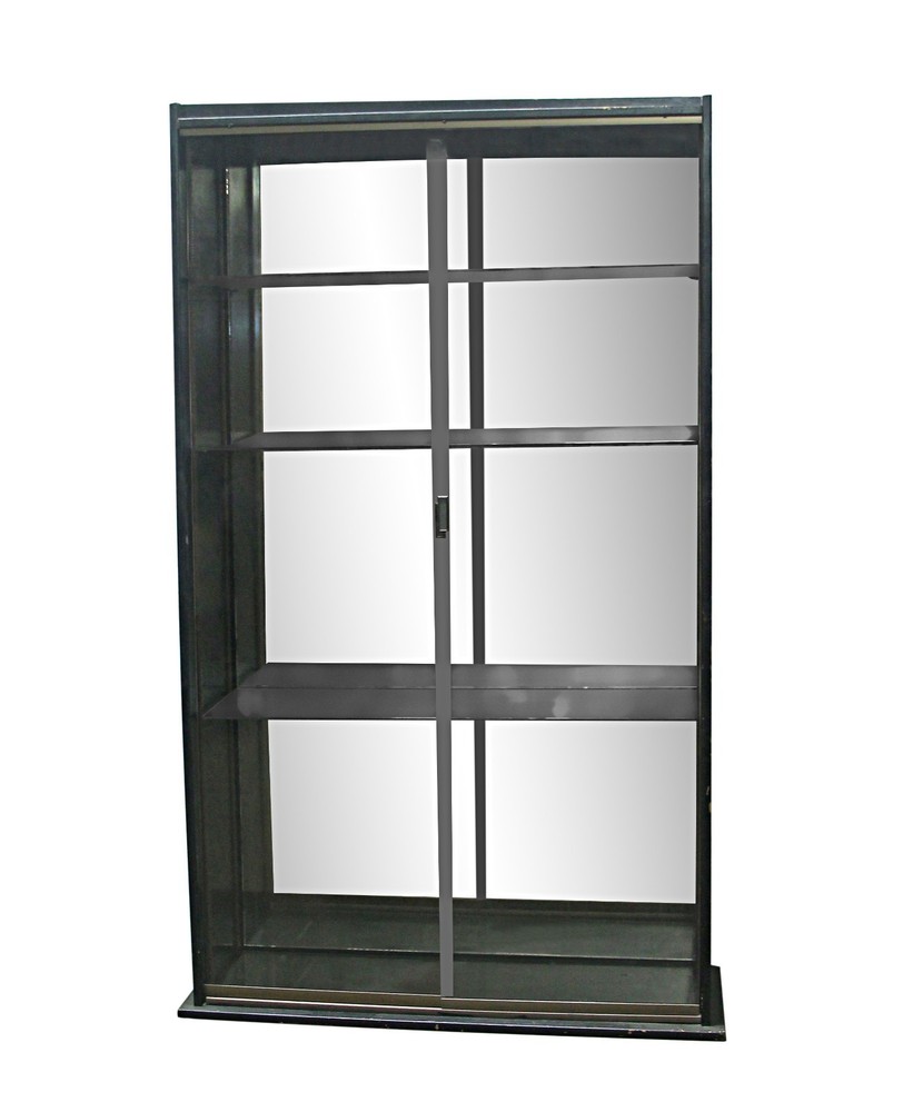 Mid Century Four Shelf Cabinet with Sliding Glass Doors