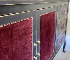 SOLD!Sideboard Storage Cabinet. Red/Black. Queen Anne Legs. Velvet Fronts. SOLD!