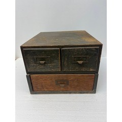 Vintage Green Wood 3 Drawer File Cabinet Rustic Industrial Storage Card Catalog
