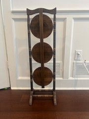 Vtg Antique Hand Made Crafted Solid Wood 3 Tier Tole Painted Display Stand