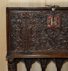 LOVELY ORNATELY CARVED 18TH CENTURY SPANISH CABINET ON STAND WITH HIDDEN STORAGE