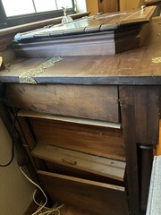 Antique 1800’s Ship Map 2 Drawer Cabinet Hinged Lid 54″ W x 24″ D x 38″ T