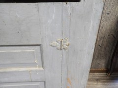 Heavy Antique Primitive Gray Painted Wall Floor Cupboard Cabinet 30″ X 34″ X 17″