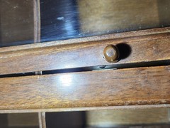 vtg Original curio Wood Walnut Color cabinet Door Inside Collectible Covered