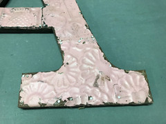 Decorative Salvage Tin Ceiling 16″ Patchwork Pink Metal VTG Letter A 1786-24B
