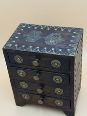 Hindu Asian 4 Drawer Wooden Metal Handmade Jewelry Spice Organizer Cabinet