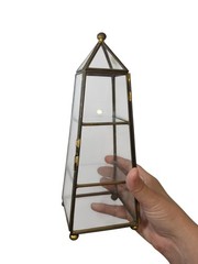 Vintage Brass & Glass 9.5″ Obelisk Pyramid 3 Tier Curio Cabinet