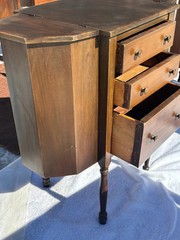 Vintage Martha Washington Sewing Cabinet – Octagonal Hardwood, 3 Drawers, Flip