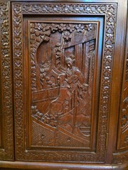 George Zee Style Mid-Century Asian Heavily Hand Carved Flip Top Dry Bar Cabinet