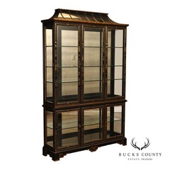 Drexel Heritage Et Cetera Chinoiserie Black Lacquer Pagoda Top Lighted Cabinet