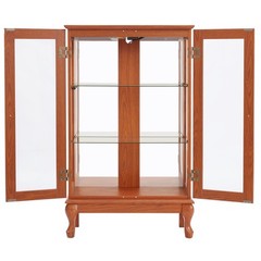 2 Door Curio Cabinet with Tempered Glass and Mirror, Lighted Display