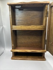 Antique Folk Art Hand Painted Wooden Wall Cabinet w Door, Shelves 12”Tx7.75”Wx2”
