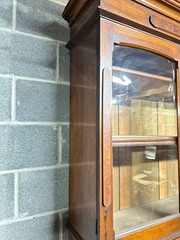 Antique Victorian Burl Walnut Bookcase Cabinet Cupboard Desk With Keys 2pc