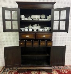 Antique Style Country French Bevel Glass Solid Wood Bookcase Kitchen Cabinet