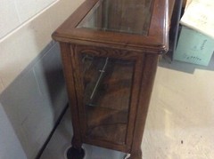 solid oak curio cabinet glass shelf glass and mirrored