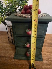 Vtg Small Rustic Green Wood 3 Drawer Trinket Spice Cabinet Apple Knobs Country