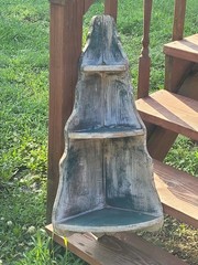 Vintage Antique Chippy Paint 3 Tier Carved Corner Shelf Cabinet Curio
