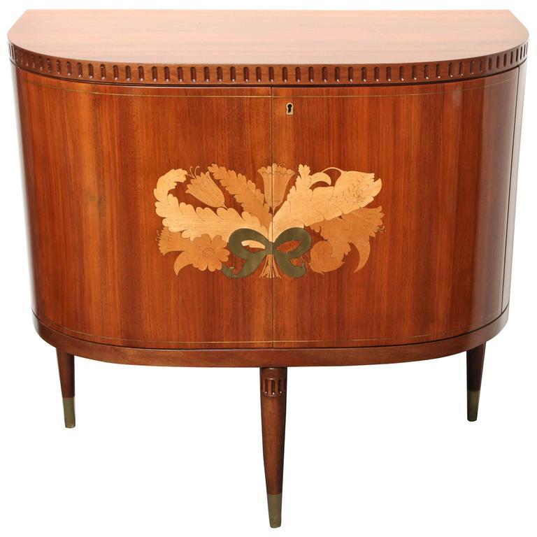 Paolo Buffa Unique Marquetry Liquor Cabinet by Serafino Arrighi, Italy, 1955