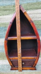 Pair Of Vintage Dark Rattan Wicker & Bamboo Shelves with Drawers