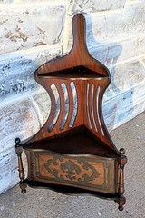 Vintage Mid Century Scroll Cut Fretwork Corner Wall Cabinet, Floral Carved Door