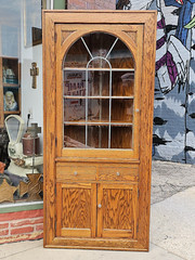 Craftsmen vintage Oak Corner china display cabinet with lead glass door