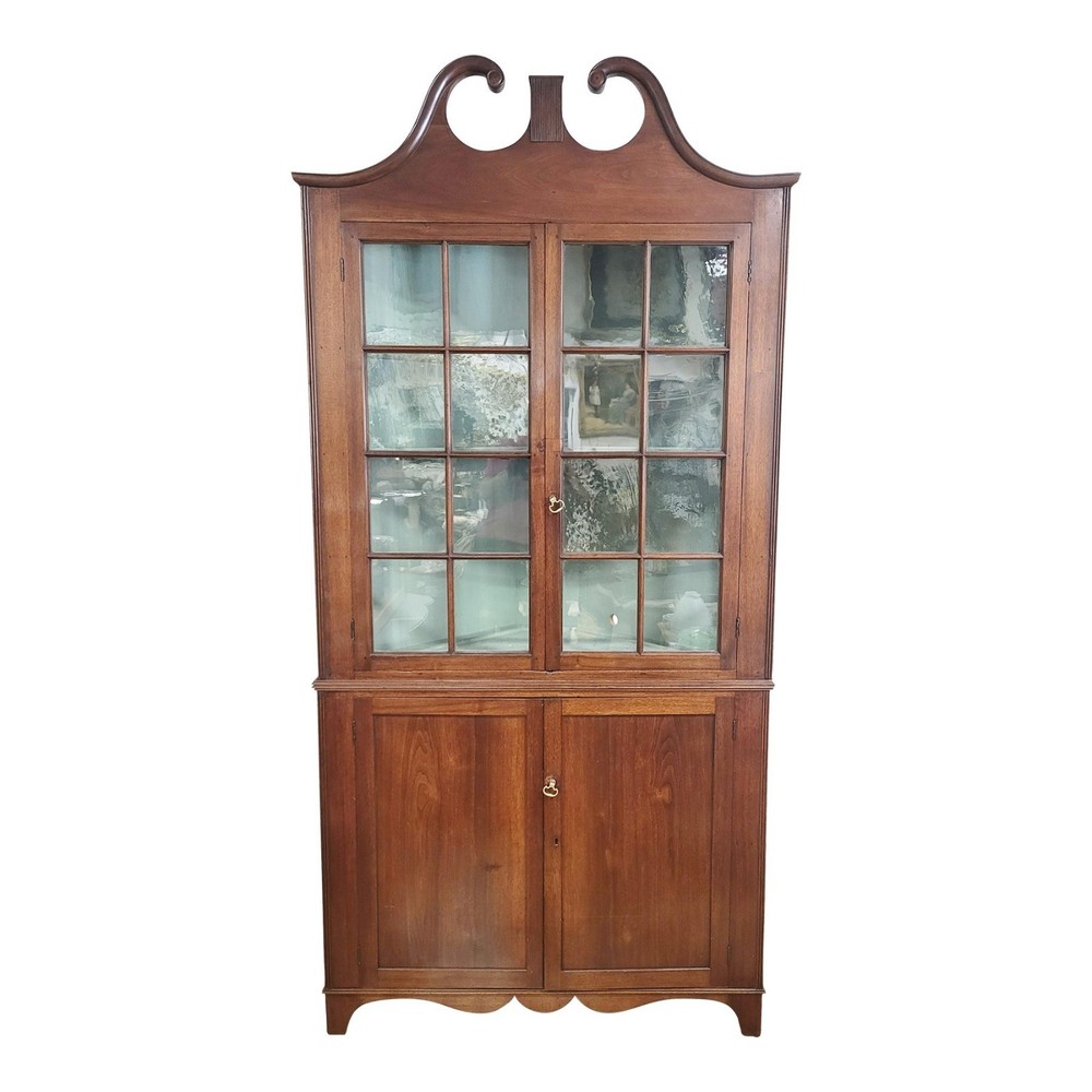 Antique AMERICAN 19th C Colonial Hepplewhite Cherry Curio CORNER CABINET Vitrine