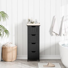 Bathroom Storage Cabinet Side Cabinet with 4 Drawers Entryway Cupboard Black