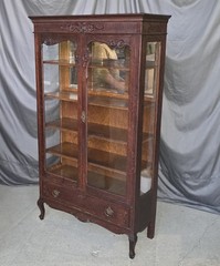 Antique Fancy Oak China Cabinet double door