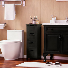 Bathroom Storage Cabinet Side Cabinet with 4 Drawers Entryway Cupboard Black
