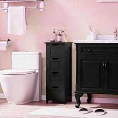 Bathroom Floor Cabinet Storage Organizer Shelf Floor Standing Cupboard Black
