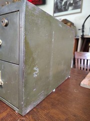 1950s 6-Drawer Green Metal Cabinet Y & E Brass Bits Vintage Works Great No Key