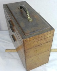 Unusual Antique 3 Section Wood Tool Box Machinist Parts Jewelry Razors Cabinet