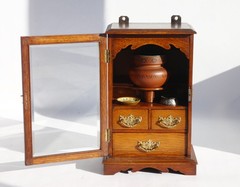 Edwardian Antique Oak Smokers Cabinet, Small Humidor Cabinet with Brass Details
