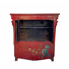 Vintage Red Golden Flower Birds Scenery Armories Storage Cabinet cs6035