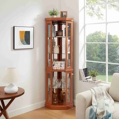 5-Tier Lighted Curio Cabinet Glass Corner Display Cabinet w/ Display Light Bulb