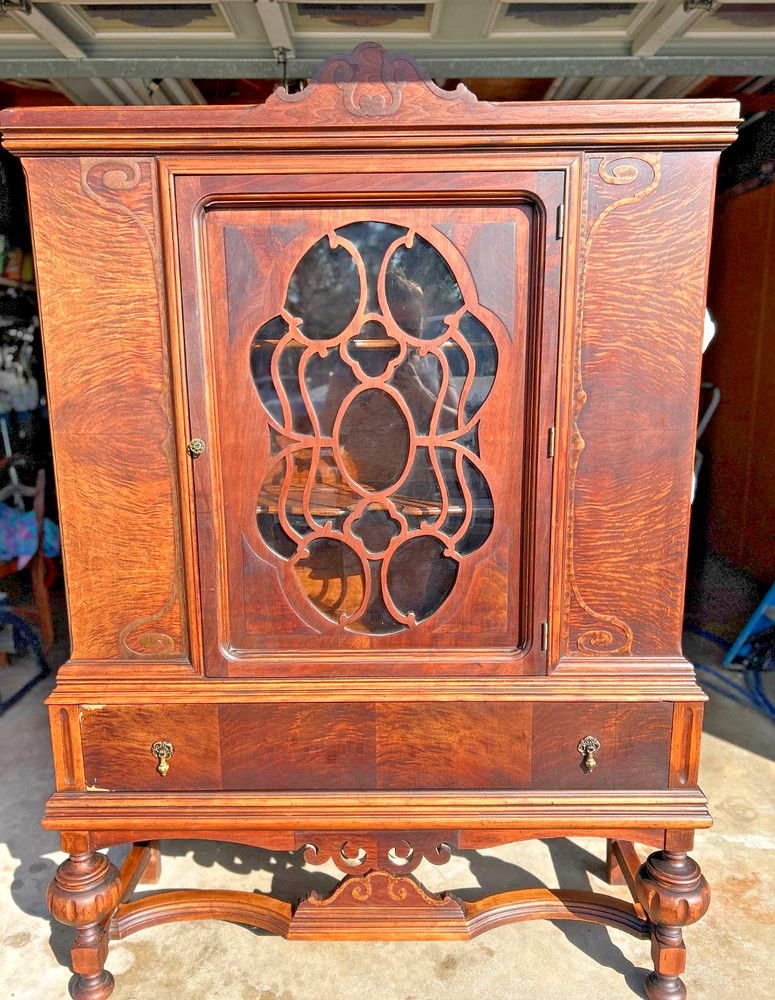 1930 circa Jacobean Walnut China Cabinet SOLD