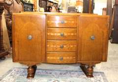 English Antique Inlaid Oak Art Deco Sideboard / Small Buffet / Bar Cabinet