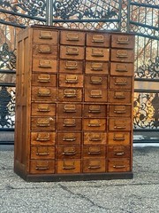 Large solid wood, antique multi drawer card catalog cabinet