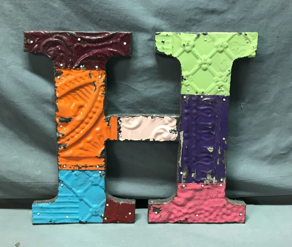Decorative Salvaged Tin Ceiling 12″ Patchwork Mix Color Letter H Metal 352-25B