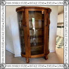 Antique Queene Anne/Empire style Tiger Oak Curved Glass Curio Cabinet