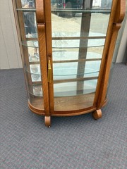 67676 Antique Oak Empire Curved Glass China Cabinet with Shelves